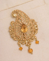 Manyavar Men Amber Yellow Stone Embedded Paisely Brooch