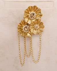 Manyavar Men Golden Stone Studded Floral Trio Chain Brooch