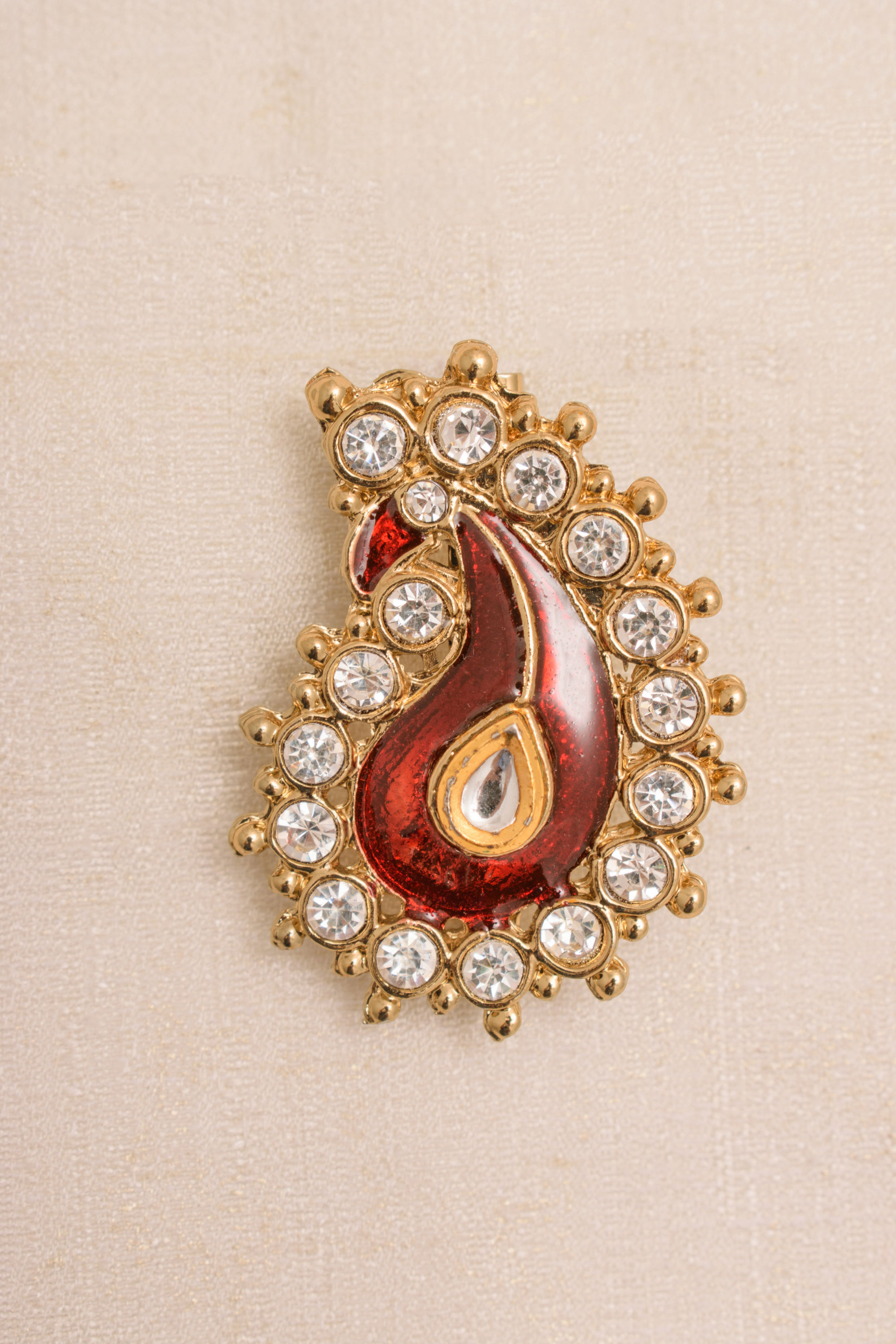 Manyavar Men Ruby Red Stone Embedded Paisley Brooch