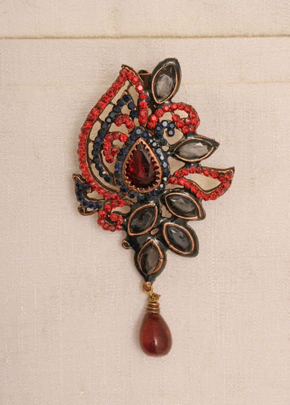 Manyavar Men Ruby Red Stone Embedded Petal Shaped Brooch