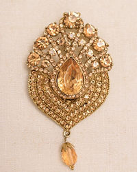 Manyavar Men Amber Yellow Stone Embedded Drop Shaped Brooch
