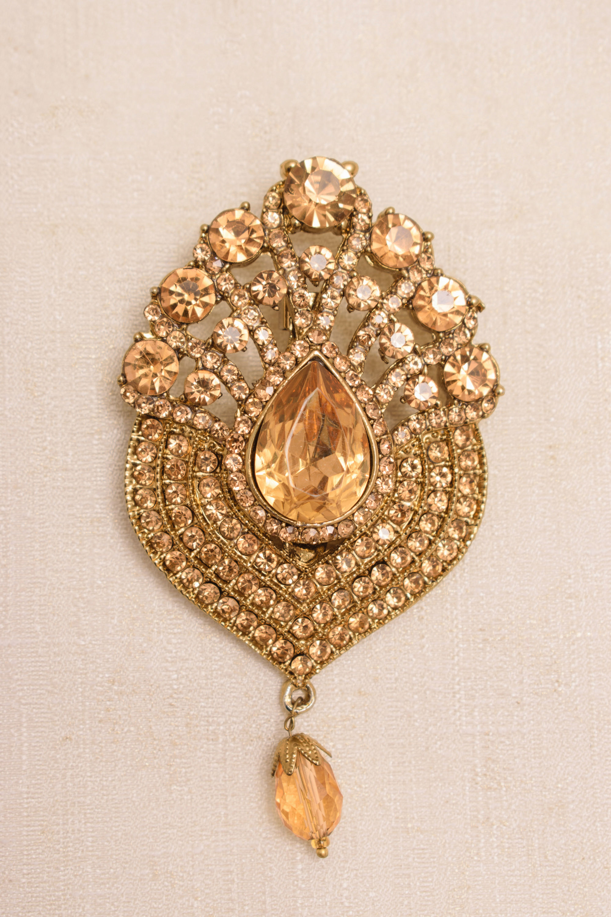 Manyavar Men Amber Yellow Stone Embedded Drop Shaped Brooch