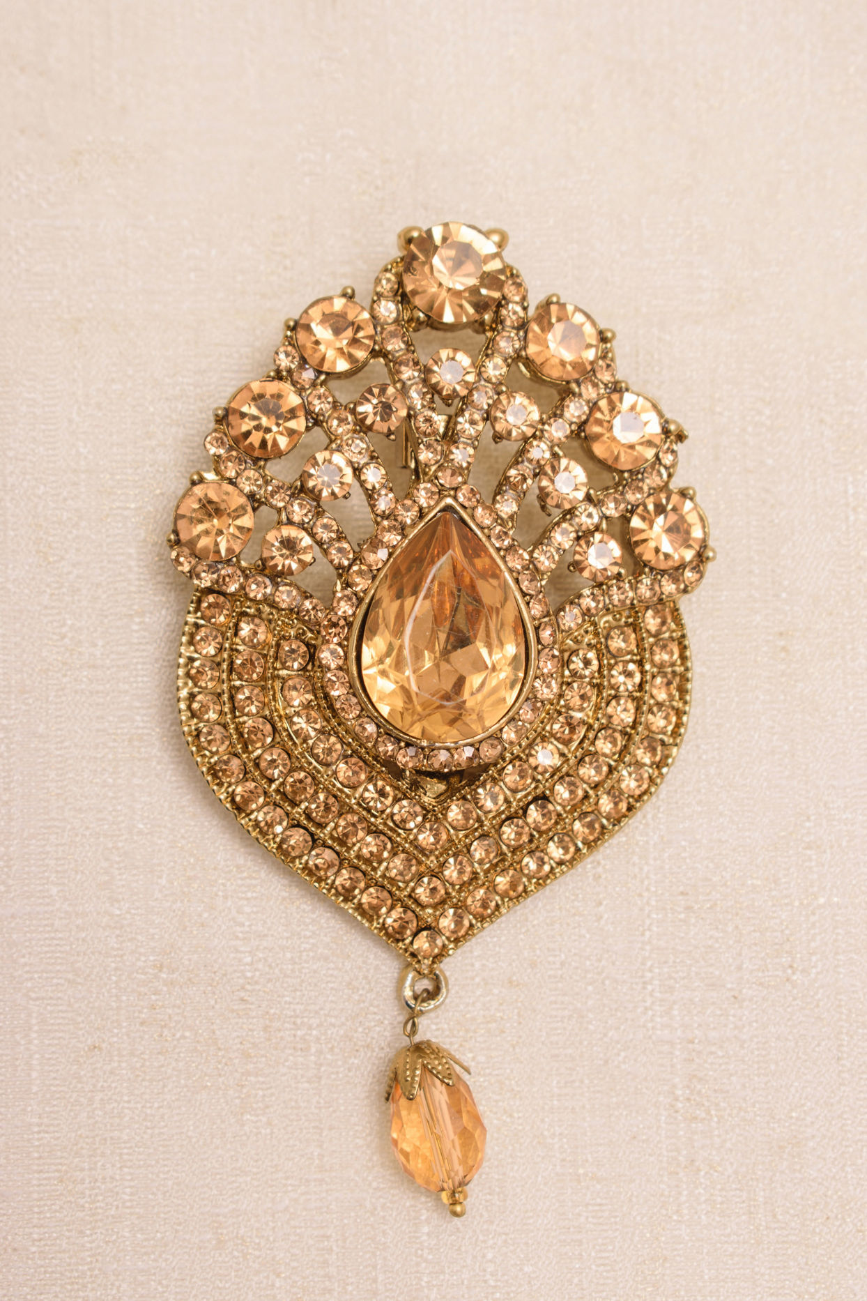 Manyavar Men Amber Yellow Stone Embedded Drop Shaped Brooch