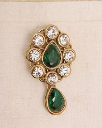 Manyavar Men Emerald Green Stone Embedded Drop Shaped Brooch