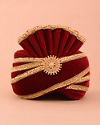 Manyavar Men Deep Red Chakra Brooch Embellished Safa