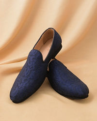 Manyavar Men Royal Blue Self Embroidered Loafer Style Juti