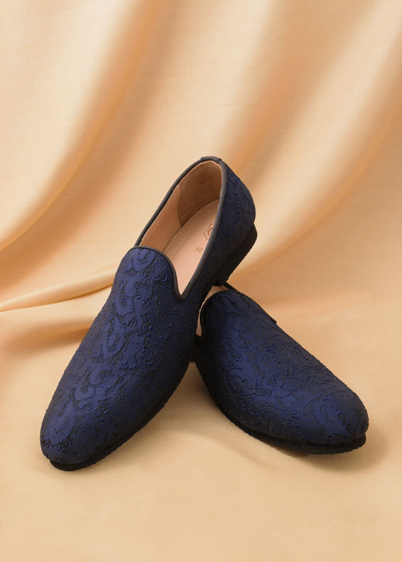 Manyavar Men Royal Blue Self Embroidered Loafer Style Jooti