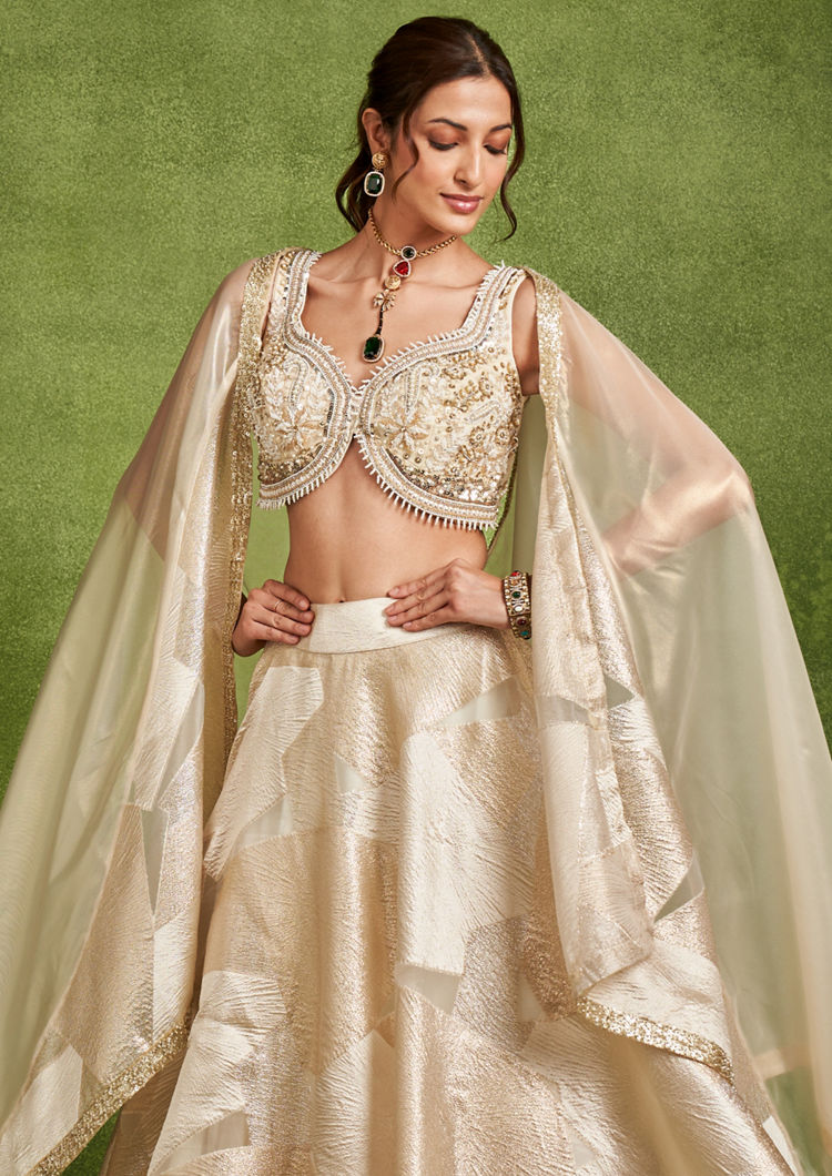 Twamev Women Ethereal Cream Organza Lehenga Set