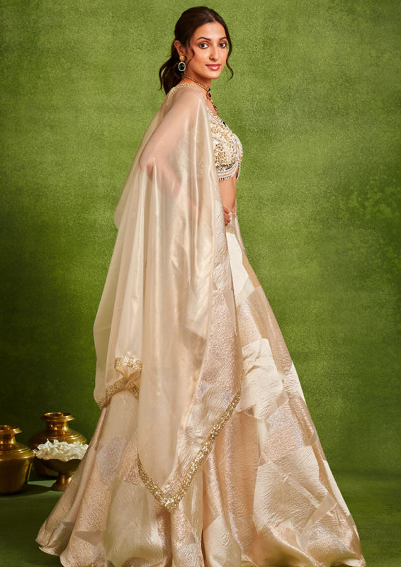 Twamev Women Ethereal Cream Organza Lehenga Set