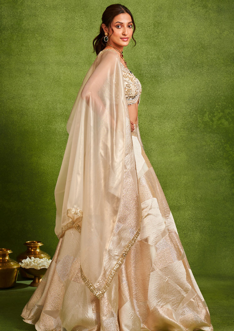 Twamev Women Ethereal Cream Organza Lehenga Set