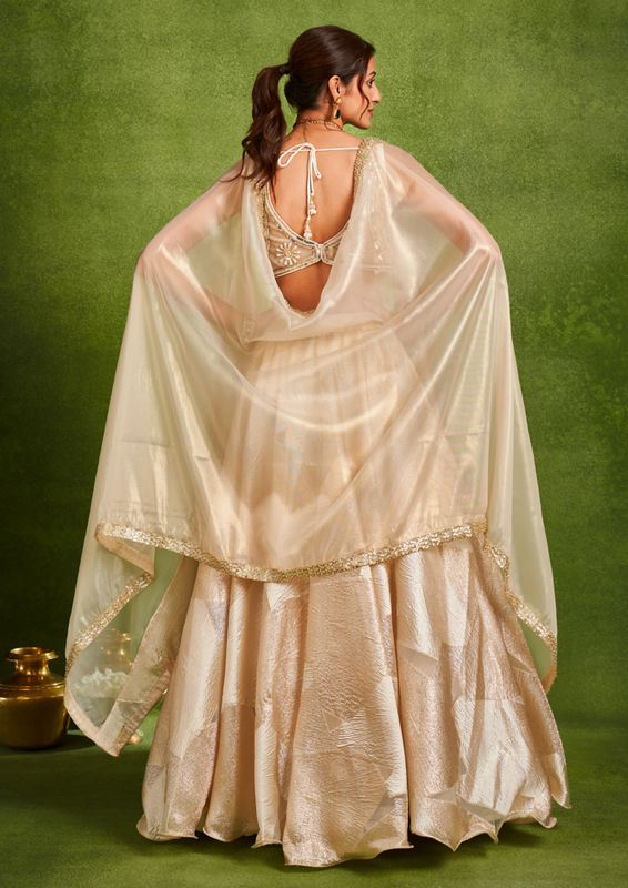 Twamev Women Ethereal Cream Organza Lehenga Set