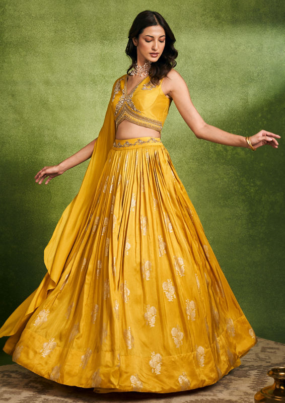 Twamev Women Sunshine Yellow Fusion Indo Western