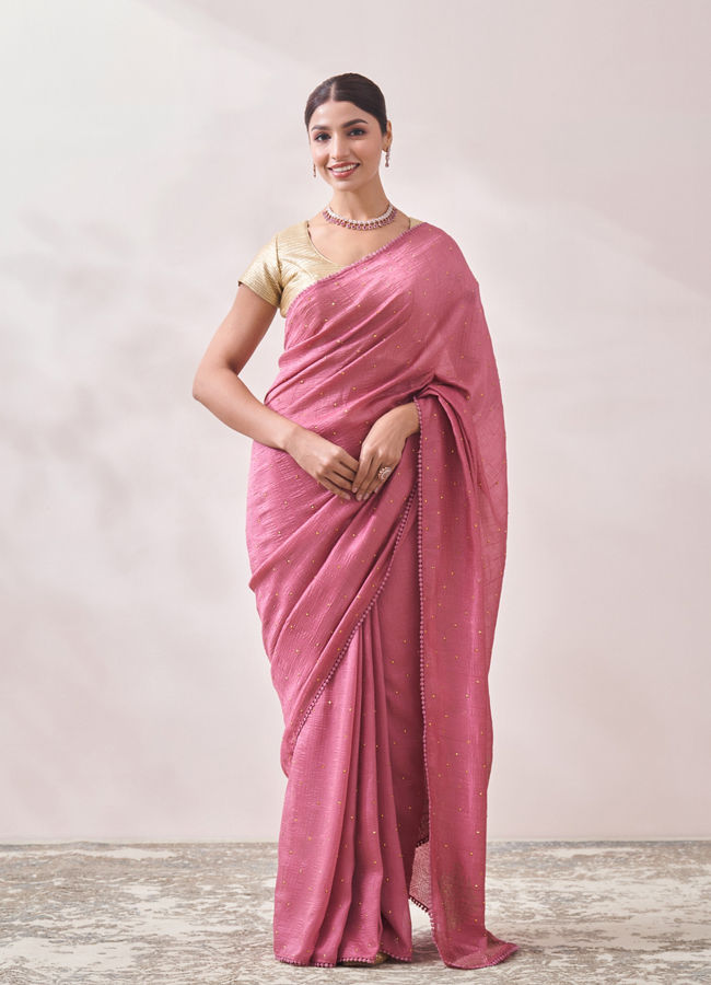 Mohey Women Pink Stone Embellished Saree
