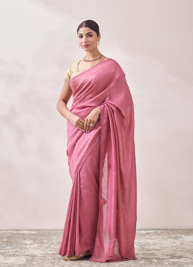 Mohey Women Pink Stone Embellished Saree