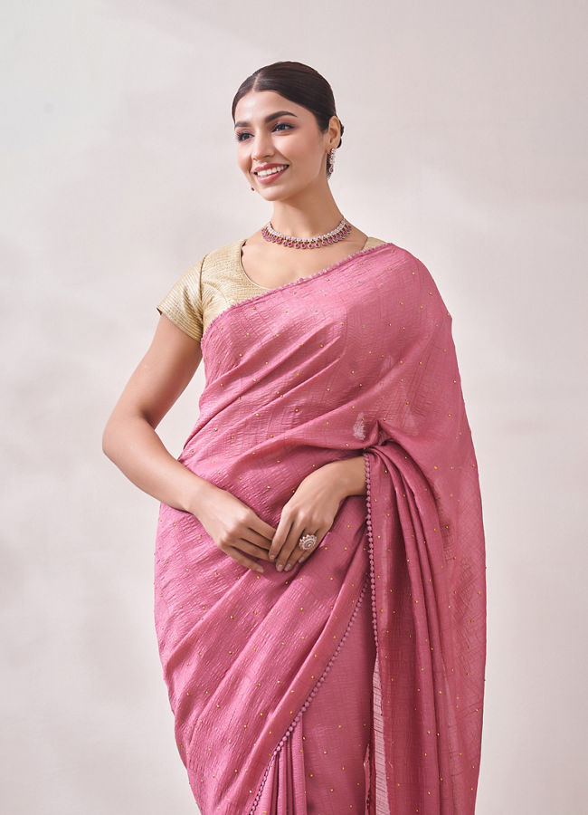 Mohey Women Pink Stone Embellished Saree