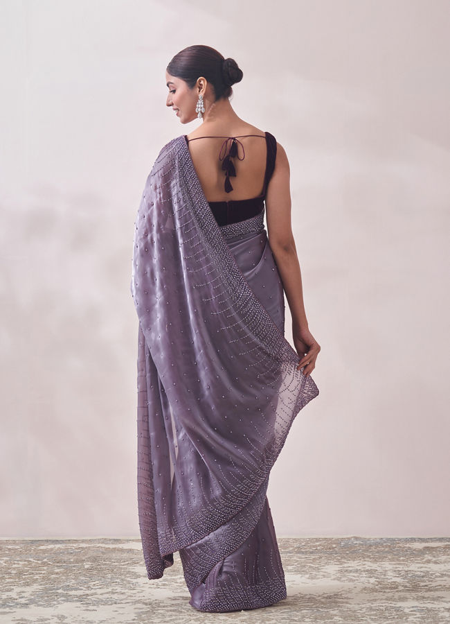 Lilac Stone Embellished Saree image number 2