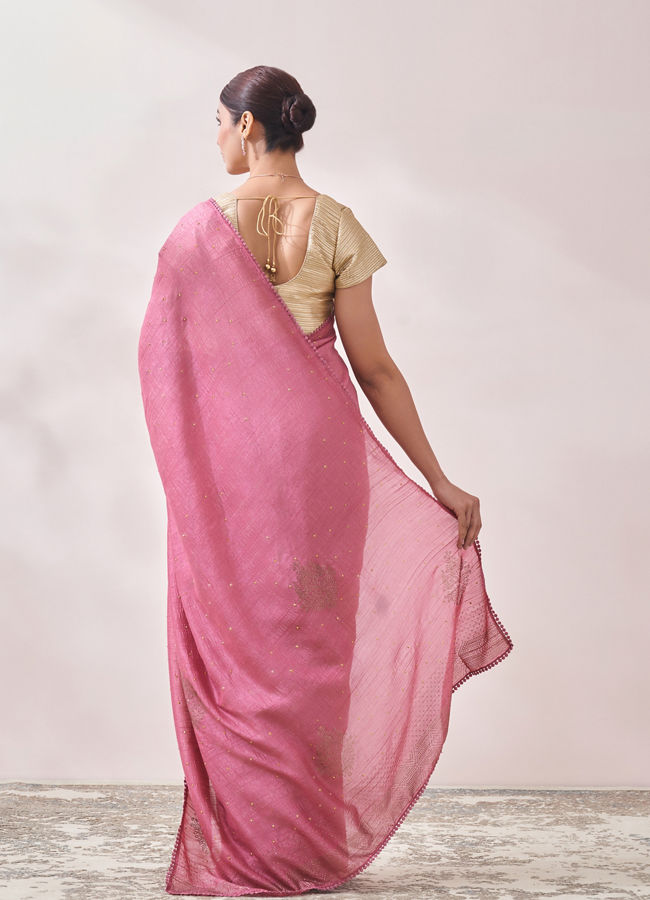 Mohey Women Pink Stone Embellished Saree