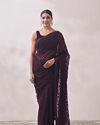 Dark Magenta Embroidered Organza Saree