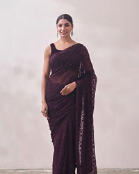 Mohey Women Dark Magenta Embroidered Organza Saree