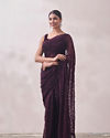 Mohey Women Dark Magenta Embroidered Organza Saree