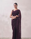 alt message - Mohey Women Dark Magenta Embroidered Organza Saree image number 3