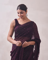 Mohey Women Dark Magenta Embroidered Organza Saree