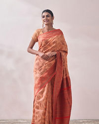 Mohey Women Cherry Peach Patterned Saree