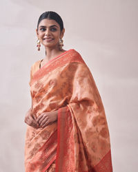 Mohey Women Cherry Peach Patterned Saree