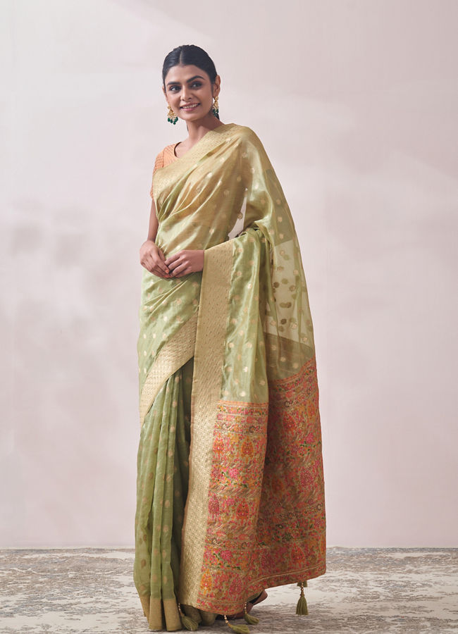 Light Green Zari Weaved Saree image number 3