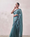 Teal Blue Stone Embellished Saree image number 3