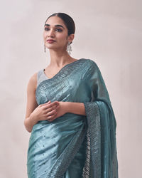 Mohey Women Teal Blue Stone Embellished Saree