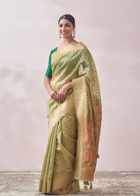 Classy Pista Patterned Saree image number 3