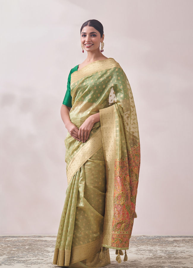 Classy Pista Patterned Saree image number 3