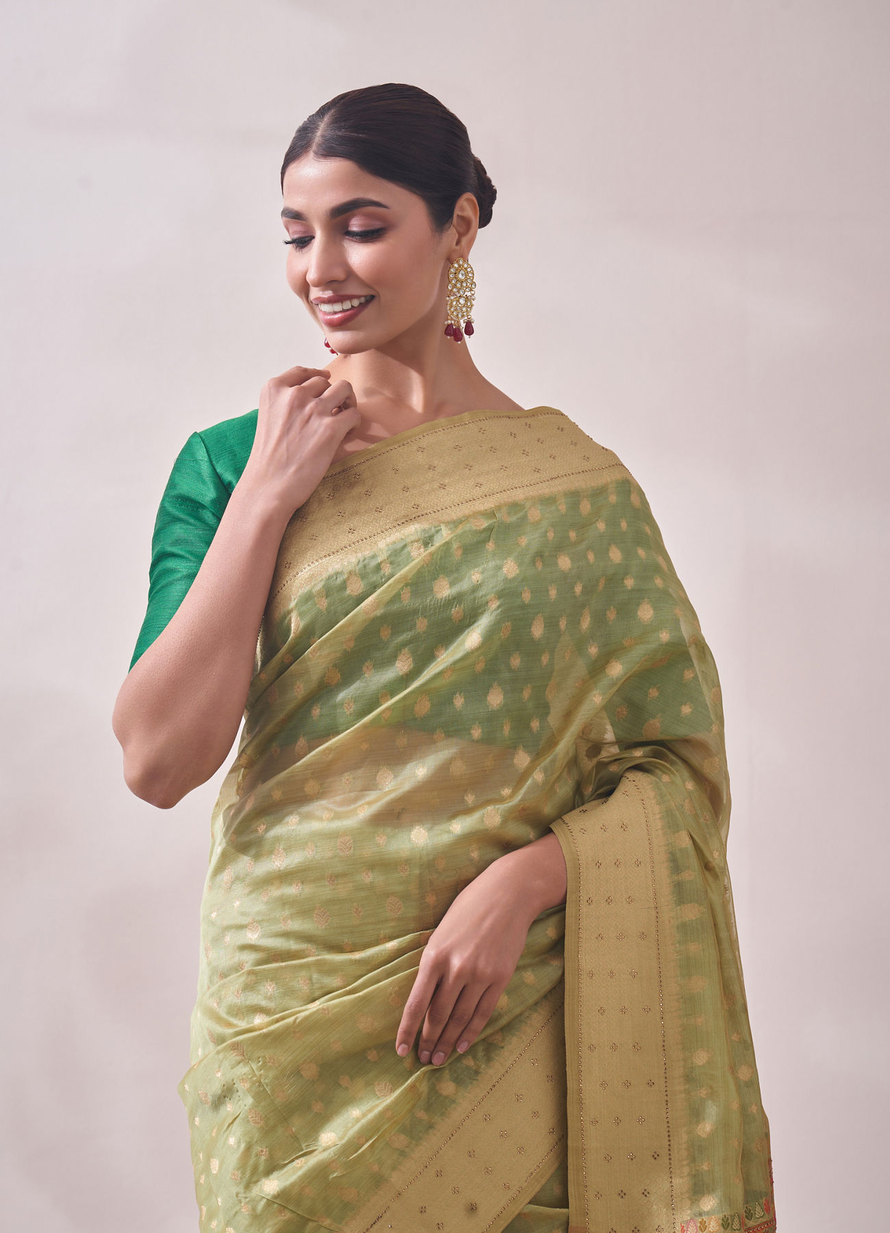 Mohey Women Classy Pista Patterned Saree