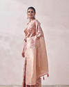 Mohey Women Coral Pink Floral Print Saree