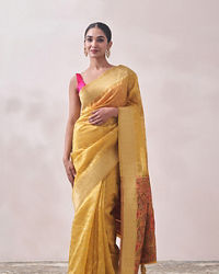 Mohey Women Turmeric Yellow Patterned Saree