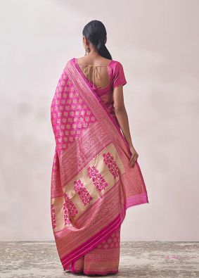 Dark Pink Zari Weaved Saree image number 3