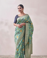 Mohey Women Sea Green Floral Print Saree