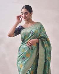 Mohey Women Sea Green Floral Print Saree