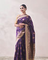 Mohey Women Dark Purple Contrast Motif Saree