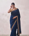 Teal Blue Patterned Saree image number 0