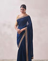 Teal Blue Patterned Saree image number 3