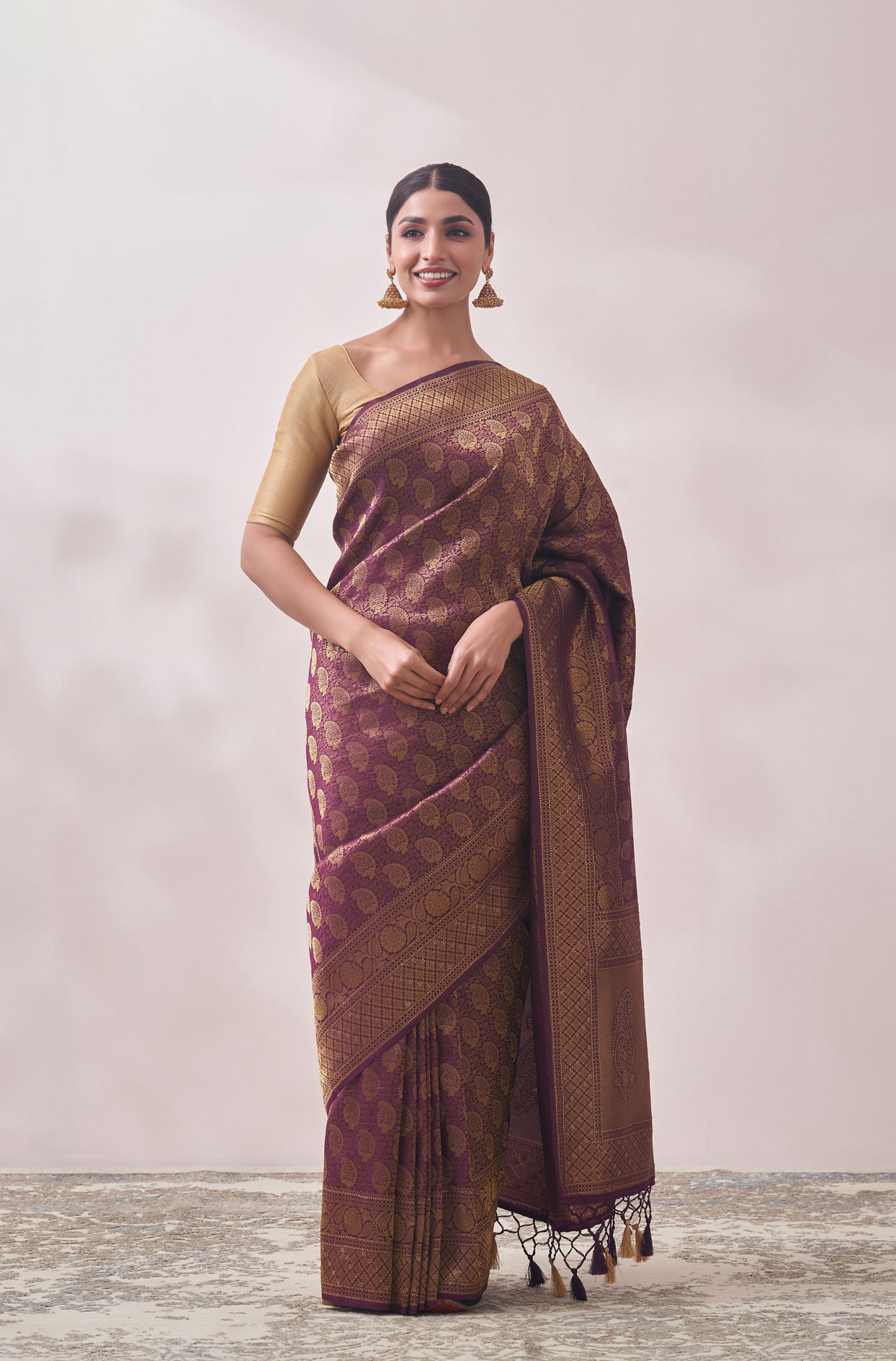 Berry Wine Patterned Saree image number 0