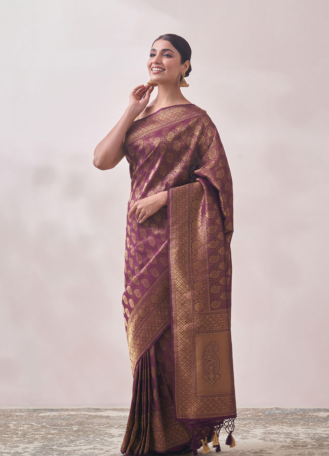 Berry Wine Patterned Saree image number 3