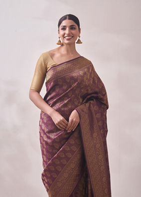 Berry Wine Patterned Saree image number 1