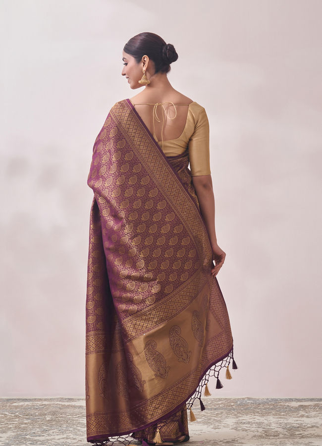 Berry Wine Patterned Saree image number 2