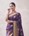 alt message - Mohey Women Dark Purple Contrast Motif Saree image number 1