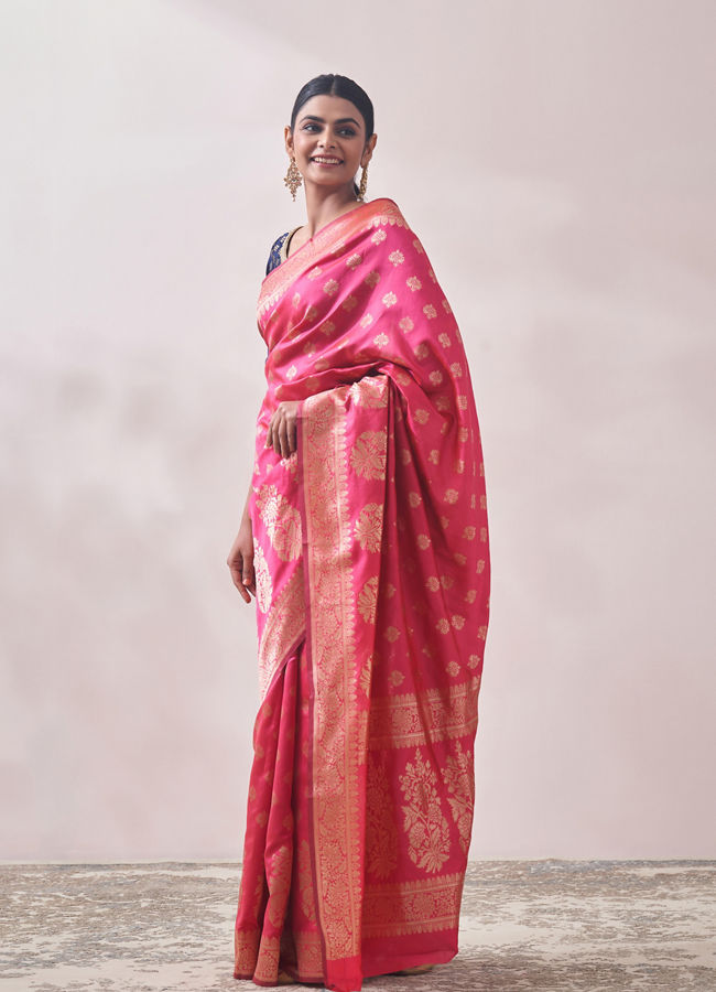 Mohey Women Splashy Pink Patterned Saree