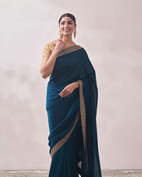 alt message - Mohey Women Teal Blue Stone Border Saree image number 0