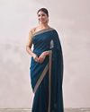 Teal Blue Stone Border Saree image number 3